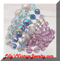 Pearls Blue Purple AB Crystal Beads Wrap Vintage Bracelet