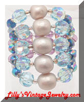 Pearls Blue Purple AB Crystal Beads Wrap Vintage Bracelet