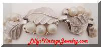 Vintage PENNINO Silver Leaves Pearls Bracelet