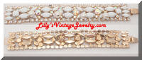 White Milk Glass AB Rhinestones Pearls Dangles Vintage Bracelet