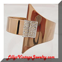 Vintage Modern Deco Golden Rhinestones Clamper Bracelet