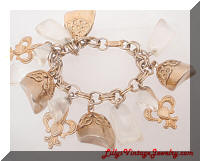 Vintage Golden Clear Nuggets Fleur DeLis Charms Bracelet