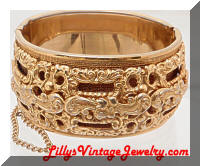 Vintage Golden Repousse Hinged Cuff Bracelet