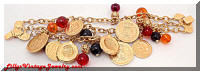 Vintage 3 Strand Golden Coins Beads Charm Bracelet