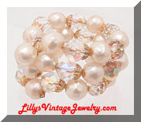 Vintage AB Crystals Pearls Wrap Bracelet