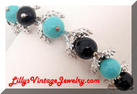 Turquoise Black Beaded Link Bracelet