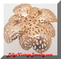 Vintage 3D Golden Pearls Rhinestones Flower Brooch
