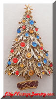 Vintage ART Christmas Tree Enamel Rhinestones Brooch