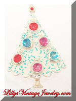 BJ White Enamel Glittery Christmas Tree Brooch