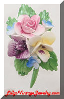 Vintage Porcelain Painted Floral Brooch