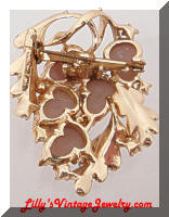 Vintage CORO Acorns Rhinestones Golden Brooch