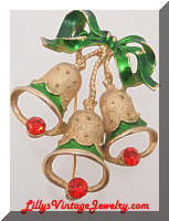 Vintage HEDY Hedison Golden Christmas Bells Brooch