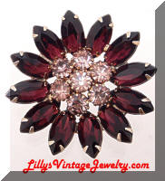 Vintage DeLIZZA & ELSTER Juliana Purple Rhinestones Flower Brooch
