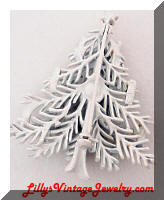 Vintage LISNER White Enamel Rhinestones Christmas Tree Brooch