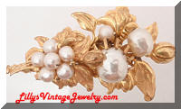 Vintage Miriam HASKELL Golden Faux Pearls Floral Brooch