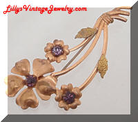 Vintage Ostby & Barton Co. Rose Gold Floral Rhinestones Brooch