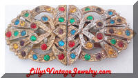 Multi Colors Rhinestones Duette Dress Clips Brooch marked USA Starred S
