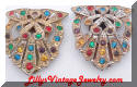 Multi Colors Rhinestones Duette Dress Clips Brooch marked USA Starred S