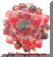 Vintage W. GERMANY Red Beads Rhinestones Cluster Brooch