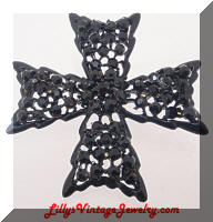 Vintage WEISS Black Rhinestones Japanned Maltese Cross Brooch