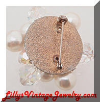Vintage AB Crystals faux Pearls Cluster Brooch