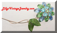 Vintage Green Blue Rhinestones Flower Brooch