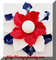 Vintage Red White Blue Enamel Flower Brooch