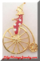 Gold tone Bike Riding Enamel Clown Brooch