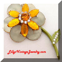 Unique Vintage Rhinestones Flower Brooch