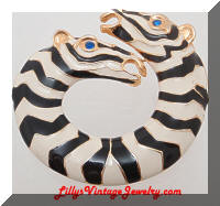 Vintage Double Head Enamel Zebras Circle Brooch
