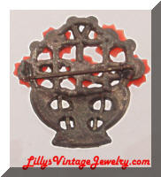 Vintage faux Pearls Coral Plastic Floral Basket Pin