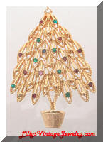 Vintage Golden Rhinestones Christmas Tree Brooch
