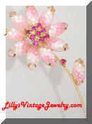 pink art glass giver flower vintage brooch