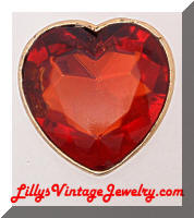 Large Red Rhinestone Heart Coat Brooch
