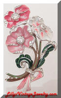 Vintage DEJA Original Pink Enamel Rhinestones Flowers Fur Clip Pin