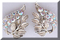 Vintage Gorgeous Aurora Borealis Rhinestones Leaf Earrings