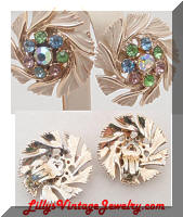 ART vintage enamel rhinestones earrings