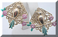 Vintage Enamel Rhinestones Bird Earrings
