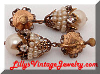 Vintage faux Pearls Rhinestones Haskell-ish Drop Earrings