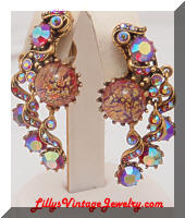 Hollycraft 1958 AB Pink dangle rhinestone earrings