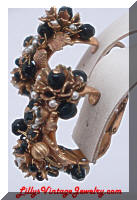 Vintage JONNE Black Beads Rhinestones Hoop Earrings