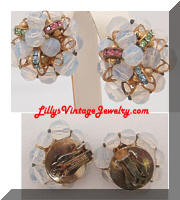 Vintage JONNE Opalized Beads Pastel Rhinestone Roundels Earrings 