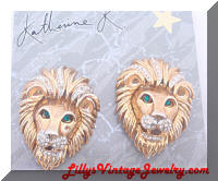 Katherine K Detailed Rhinestone Lions Head Earrings