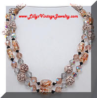 Vintage Mocha Brown Venetian Glass & Crystal Beads Necklace