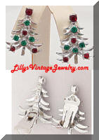 Vintage Silvertone MYLU Christmas Tree Earrings
