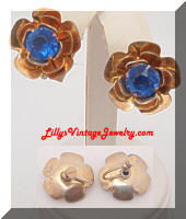 Vintage STERLING Retro Blue Flowers Earrings
