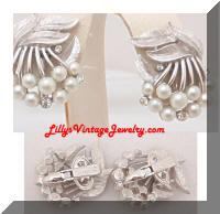 Vintage TRIFARI Silver Pearls Rhinestones Cherries Earrings