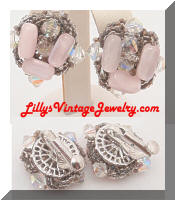 Vintage VOGUE Crystals Beads Cluster Earrings