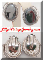 Whiting and Davis Hematite Cab silver earrings