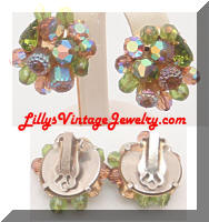 Vintage AB Green Topaz Rhinestones Beads Cluster Earrings